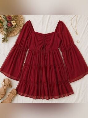 Cloud Ten Rust Red Ruffled Dress - Size S Excellent NWOT Condition